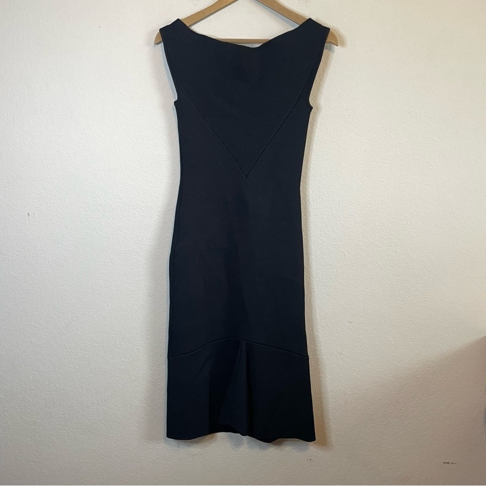 Scanlan Theodore Black Wide Neck Scuba Crepe Knit Mini Dress Kick Pleat Size SM - Picture 6 of 12